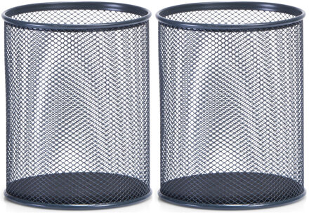 Zeller 2x Stuks grote pennenbakjes antraciet grijs van draadmetaal/mesh 11 x 13,5 cm