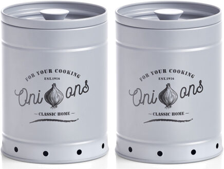 Zeller 2x stuks uien voorraad/bewaar emmer/blik grijs 18 cm