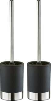 Zeller 2x Stuks WC/Toiletborstel houder keramiek - zwart - rubber coating - D10 x 41 cm - Toiletborstels