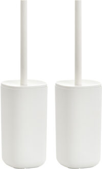 Zeller 2x Stuks WC/Toiletborstel houder kunststof - wit - D9 x 35 cm - modern
