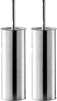 Zeller 2x Stuks WC/Toiletborstel houder RVS/edelstaal - D9 x 37 cm