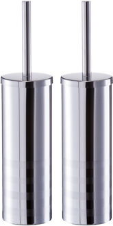Zeller 2x Stuks WC/Toiletborstel houder RVS/edelstaal - D9 x 39 cm - streep motief - Toiletborstels Zilverkleurig