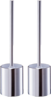Zeller 2x Stuks WC/Toiletborstel houder RVS/edelstaal - zilver - D8 x 34 cm