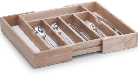 Zeller 2x Uitschuifbare bestekbakken inzetbakken rubberhout 31,5-50 x 38 cm