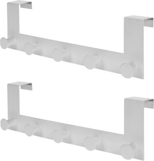 Zeller 2x Witte deur kapstokken met 5 haken 39 cm