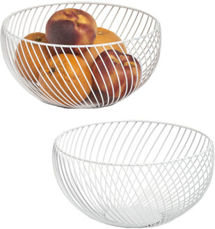 Zeller 2x Witte ronde fruitschalen metaal 26 cm - Zeller - Keukenaccessoires/benodigdheden - Fruitschalen/fruitmanden - Fruitschalen van metaal