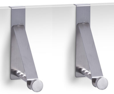 Zeller 2x Zilveren deur kapstokken voor 5 kledinghangers 15 cm