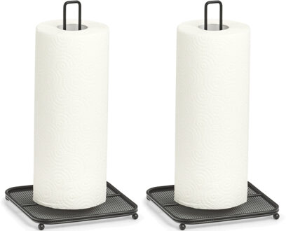 Zeller 2x Zwarte metalen keukenrolhouders vierkant 16 x 32 cm