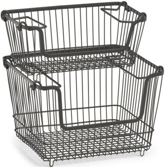 Zeller 2x Zwarte opberg/opruim mandjes stapelbaar 32 en 33 cm