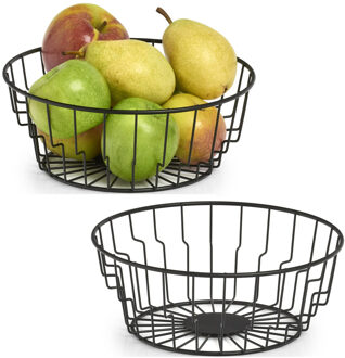 Zeller 2x Zwarte ronde fruitschalen metaal 24 cm - Zeller - Keukenaccessoires/benodigdheden - Fruitschalen/fruitmanden - Fruitschalen van metaal