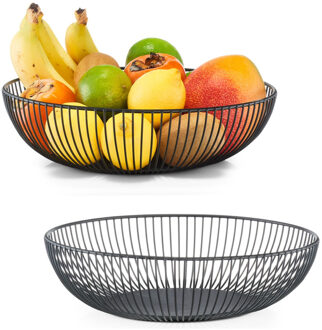 Zeller 2x Zwarte ronde fruitschalen metaal 28 cm - Zeller - Keukenaccessoires/benodigdheden - Fruitschalen/fruitmanden - Fruitschalen van metaal