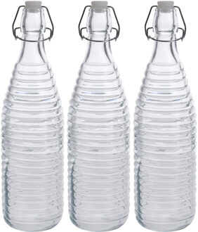 Zeller 3x Glazen decoratie flessen transparant met beugeldop 1000 ml - Drinkflessen