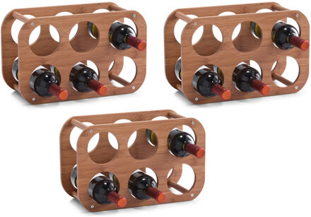 Zeller 3x Houten wijnflessen rekken/wijnrekken compact voor 6 flessen 38 cm - Zeller - Keukenbenodigdheden - Woonaccessoires/decoratie - Wijnflesrekken/wijnflessenrekken/wijnrekken - Rek/houder voor wijnflessen