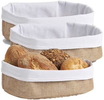 Zeller 3x Jute brood serveer mandjes 26 x 18 cm - Zeller - Keukenbenodigdheden - Tafel dekken - Ontbijten/Brunchen/Lunchen - Broodjes/bolletjes serveren - Broodmanden