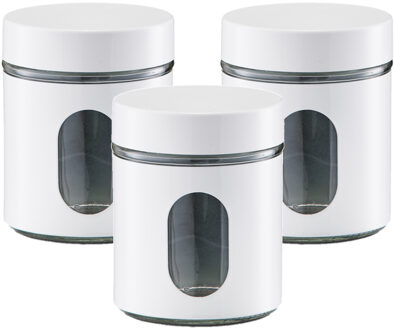 Zeller 3x Witte voorraadblikken/potten met venster 600 ml