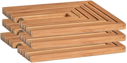 Zeller 3x zeller pannenonderzetters - uitklapbaar - bamboe hout - 19-34 x 19 cm