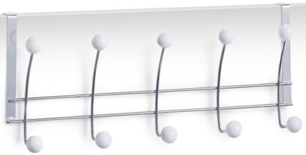 Zeller 3x Zilver/witte deur kapstokken met 5 haken 48 cm - Zeller - Woonaccessoires - Kleding/jassen ophangen - Handdoeken ophangen - Deur kapstokken