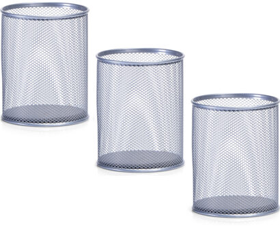 Zeller 3x Zilveren pennenbakjes rond van draadmetaal/mesh 11 x 13 cm - Zeller - Kantoorbenodigdheden - Bureau-accessoires - Pennenhouders - Pennenbakjes - Mesh kantoor/bureau benodigdheden