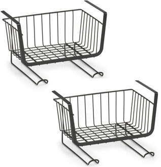 Zeller 3x Zwarte opberg/opruim hangmandjes met haken 31 cm - Zeller - Huishouding - Opbergen/opruimen - Opbergmanden/opruimmanden - Hangmanden voor in de kast