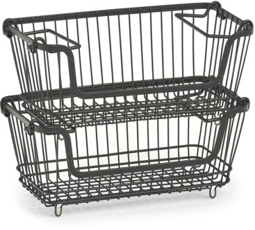 Zeller 3x Zwarte opberg/opruim mandjes stapelbaar 32 cm