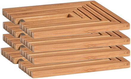 Zeller 4x Bamboe houten pannenonderzetters uitklapbaar 19-34 x 19 cm - Zeller - Keukenbenodigdheden - Kookbenodigdheden - Pannen/schalen onderzetters van hout