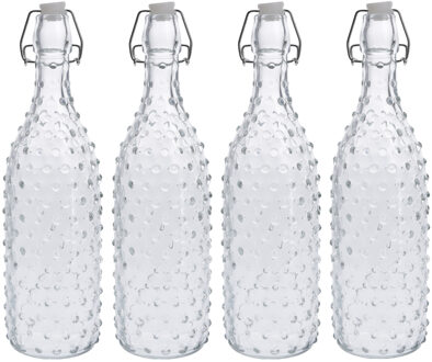 Zeller 4x Glazen flessen transparant stippen met beugeldop 1000 ml - Keukenbenodigdheden - Woondecoratie - Tafel dekken - Koude dranken serveren/bewaren - Olie/azijn flessen - Decoratie flessen