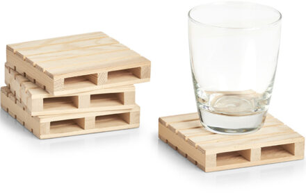 Zeller 4x Houten pallet onderzetter voor glazen/bekers 10 x 10 cm