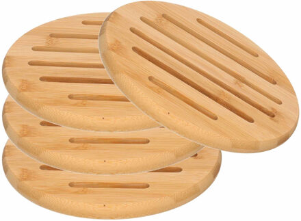 Zeller 4x Houten pannenonderzetters rond 20 cm - Zeller - Keukenbenodigdheden - Kookbenodigdheden - Pannen/schalen onderzetters van hout