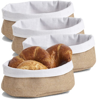 Zeller 4x Jute brood serveer mandjes 22 x 15 cm - Zeller - Keukenbenodigdheden - Tafel dekken - Ontbijten/Brunchen/Lunchen - Broodjes/bolletjes serveren - Broodmanden