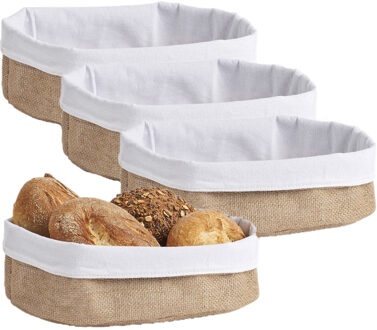 Zeller 4x Jute brood serveer mandjes 26 x 18 cm - Zeller - Keukenbenodigdheden - Tafel dekken - Ontbijten/Brunchen/Lunchen - Broodjes/bolletjes serveren - Broodmanden