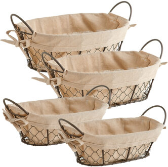 Zeller 4x Vintage broodmandjes voor kleine broodjes 26 x 17 cm en 30 x 21 cm - broodmand Bruin