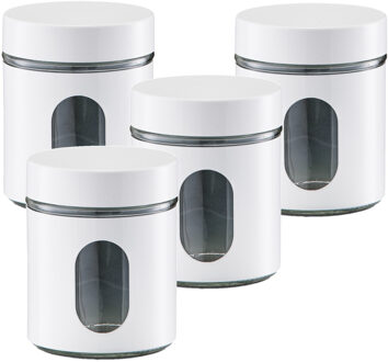 Zeller 4x Witte voorraadblikken/potten met venster 600 ml