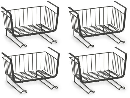 Zeller 4x Zwarte opberg/opruim hangmandjes met haken 31 cm - Zeller - Huishouding - Opbergen/opruimen - Opbergmanden/opruimmanden - Hangmanden voor in de kast