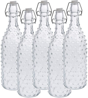 Zeller 5x Glazen flessen transparant stippen met beugeldop 1000 ml - Keukenbenodigdheden - Woondecoratie - Tafel dekken - Koude dranken serveren/bewaren - Olie/azijn flessen - Decoratie flessen