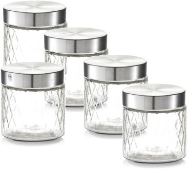 Zeller 5x Glazen voorraadpotten/bewaarpotten 750 ml geruit 11 x 12 cm - Zeller - Keukenbenodigdheden - Bewaarpotten/voorraadpotten - Voedsel bewaren/opslaan