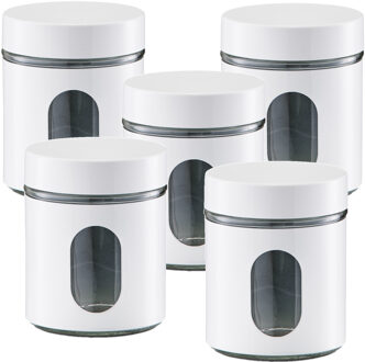 Zeller 5x Witte voorraadblikken/potten met venster 600 ml