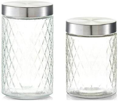 Zeller 6x Glazen voorraadpotten/bewaarpotten 1200/1500 ml geruit