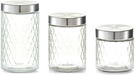 Zeller 6x Glazen voorraadpotten/bewaarpotten 750/1200/1500 ml geruit