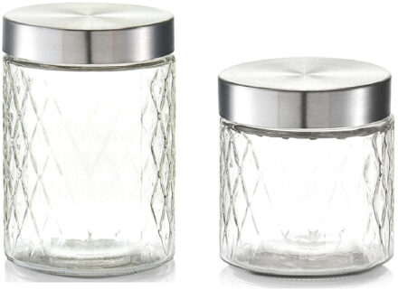 Zeller 6x Glazen voorraadpotten/bewaarpotten 750/1200 ml geruit