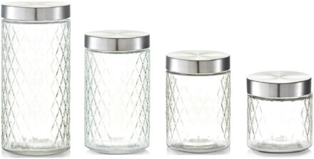 Zeller 7x Glazen voorraadpotten/bewaarpotten 750/1200/1500/2000 ml geruit