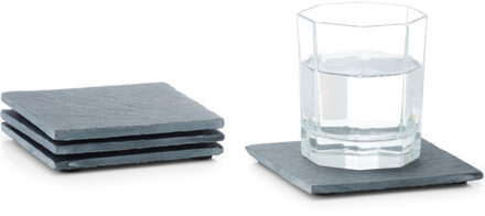 Zeller 8x Leistenen onderzetters voor glazen/bekers donkergrijs 10 x 10 cm - Glazenonderzetters