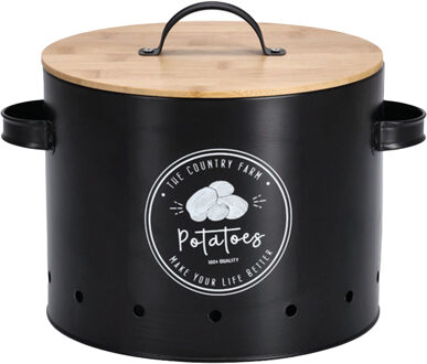 Zeller Aardappel bewaar pot/blik - metaal/hout - zwart - 18 x 28 cm - voorraad pot