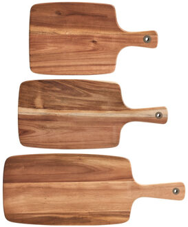 Zeller acacia houten snijplanken met handvat - 3x stuks - 32/42/52 cm - Snijplanken/serveerplanken