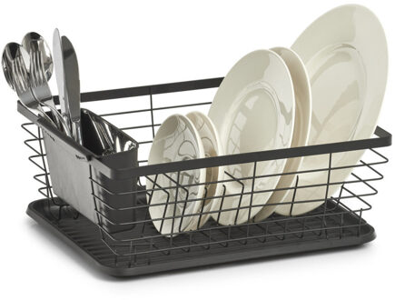 Zeller Afwasrek/Afdruiprek - met Lekbak - Zwart - Metaal - Ruimte voor 8 Borden en Bestek