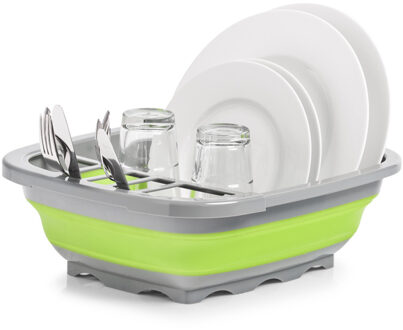 Zeller Afwasrek/Afdruiprek - Opvouwbaar - Grijs/Groen - Ideaal voor Kleine Keukens en Caravans