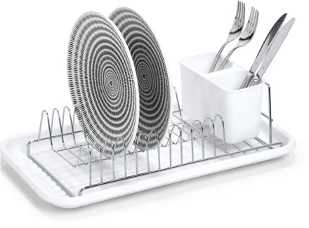 Zeller Afwasrek - wit - met gegroefde Lekbak - Ruimte voor 12 Borden - Verwijderbare Bestekbak