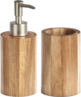 Zeller Badkamer accessoires set 2-delig - acacia hout - luxe kwaliteit