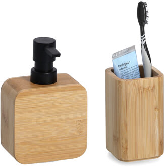 Zeller badkamer accessoires set 2-delig - bamboe hout - naturel - Badkameraccessoireset Bruin