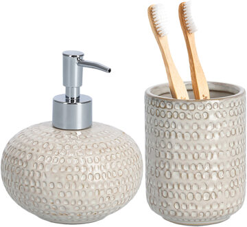 Zeller Badkamer accessoires set 2-delig - keramiek - beige - structure