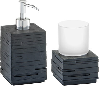 Zeller Badkamer accessoires set 2-delig - kunststeen - leisteen - zwart